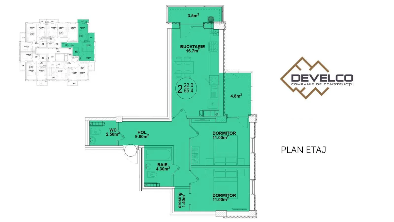2-camere apartament, 66 m² — Imagine 3