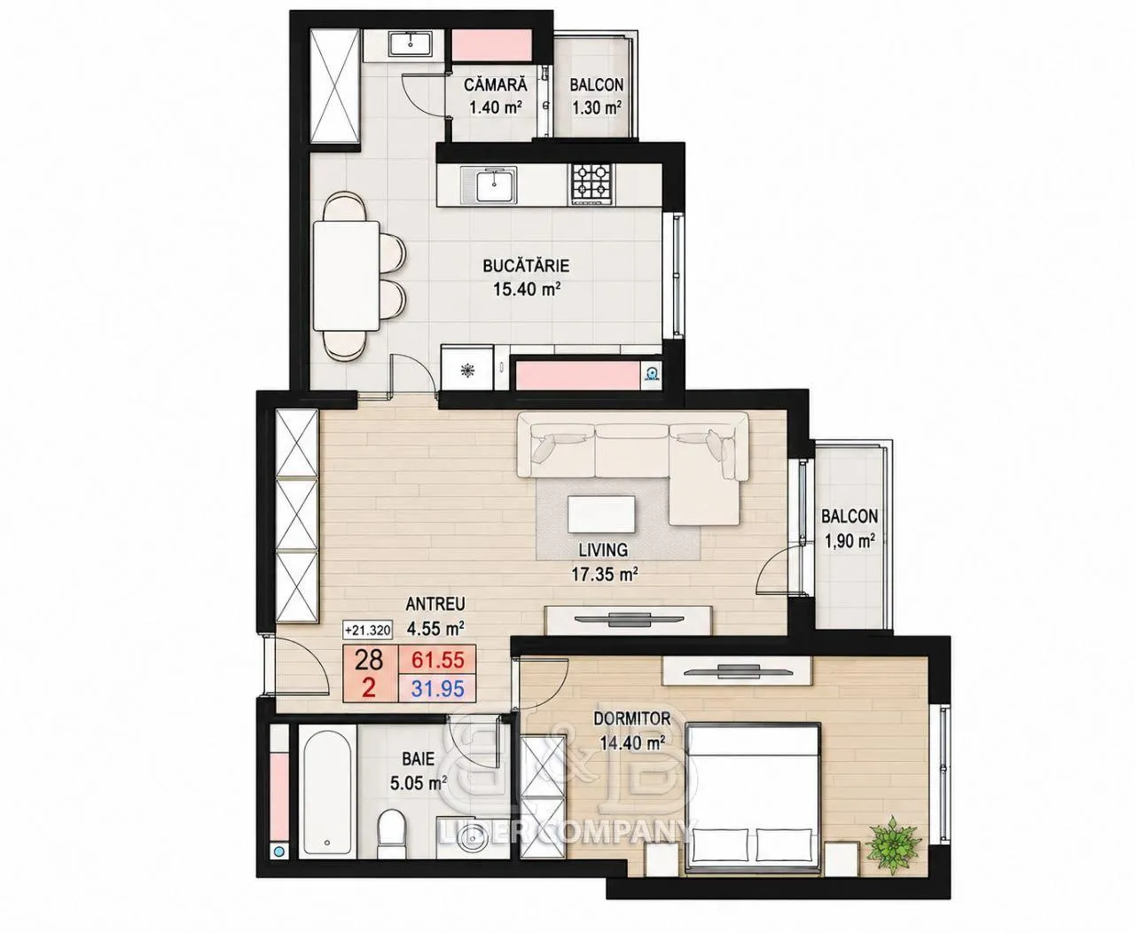 2-bedroom apartment, 60 m² — Image 2