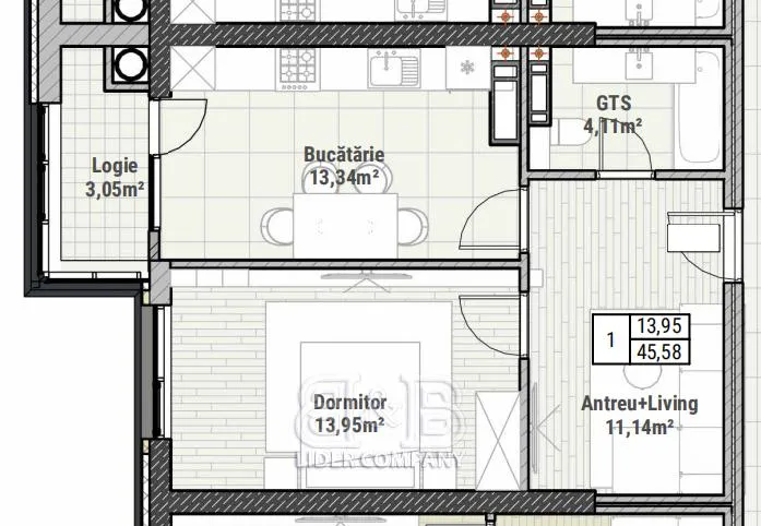 1-комнатная квартира, 46 м² — Изображение 1