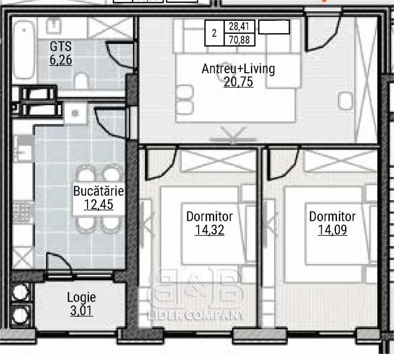 2-комнатная квартира, 71 м² — Изображение 1