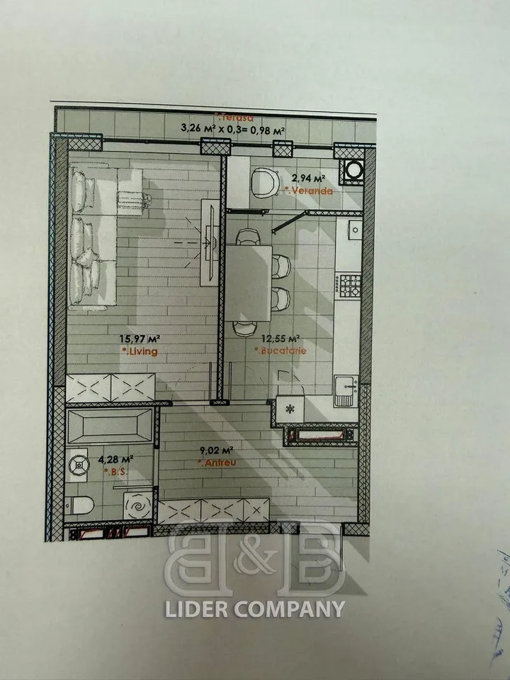 1-camere apartament, 46 m² — Imagine 2