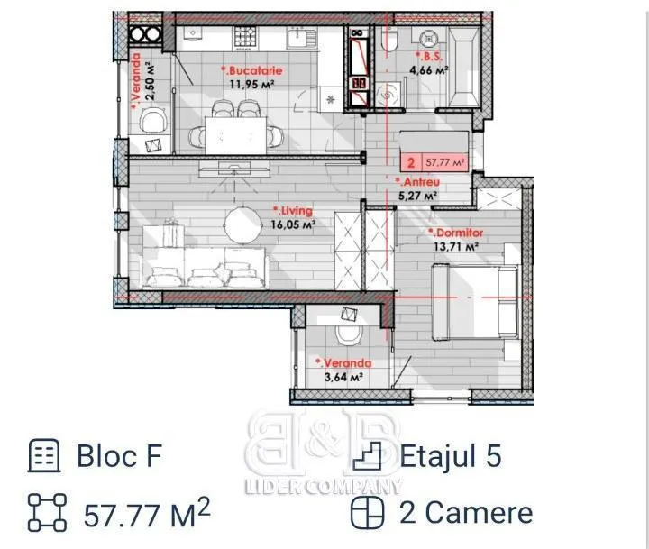 2-bedroom apartment, 58 m² — Image 2