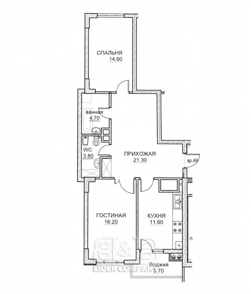 2-комнатная квартира, 86 м² — Изображение 3