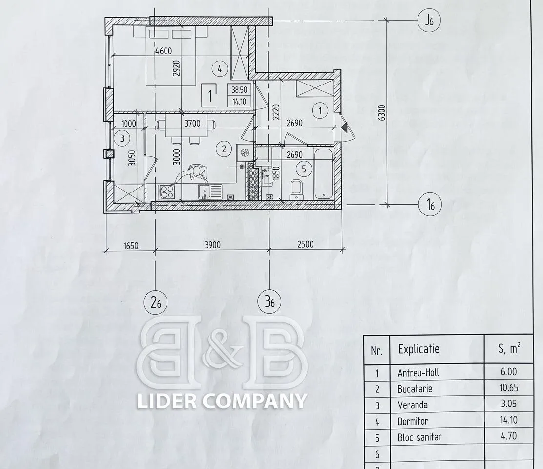 1-camere apartament, 39 m² — Imagine 1