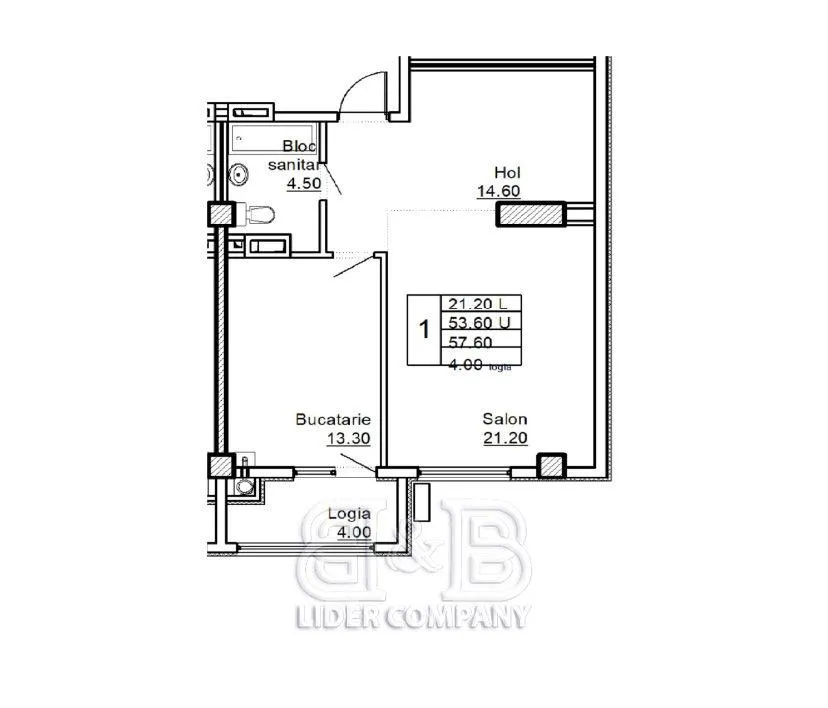 1-camere apartament, 58 m² — Imagine 4