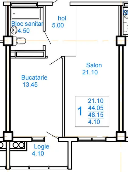 1-camere apartament, 48 m² — Imagine 4