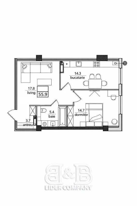 1-bedroom apartment, 56 m² — Image 2