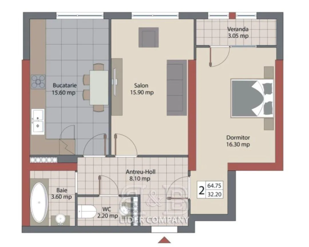 2-комнатная квартира, 67 м² — Изображение 1