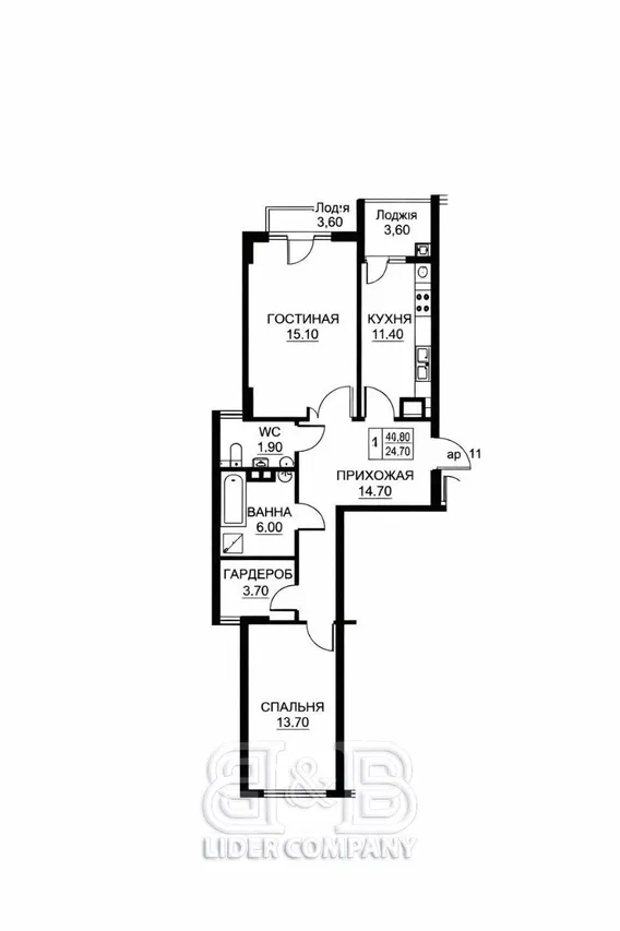 2-bedroom apartment, 70 m² — Image 3