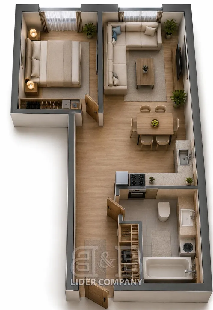 1-camere apartament, 53 m² — Imagine 2