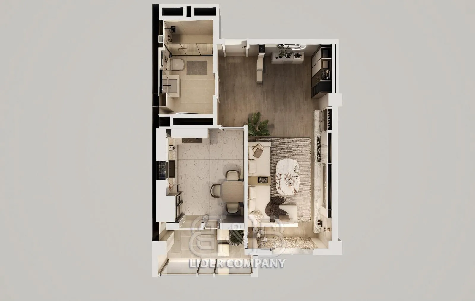 1-camere apartament, 48 m² — Imagine 1
