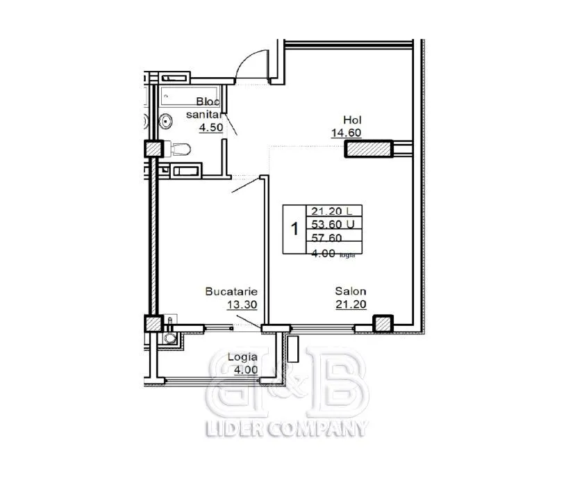 1-camere apartament, 58 m² — Imagine 4