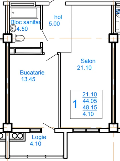1-camere apartament, 48 m² — Imagine 4