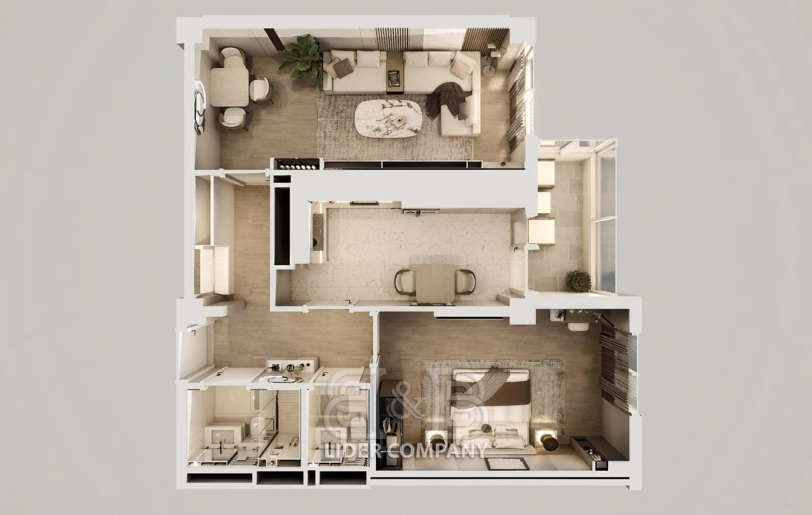 2-camere apartament, 60 m² — Imagine 1