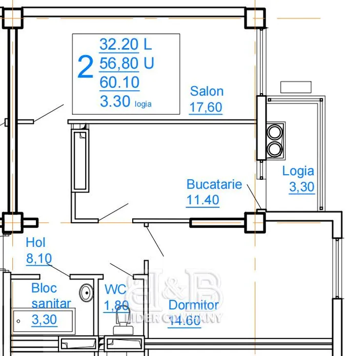 2-camere apartament, 60 m² — Imagine 4