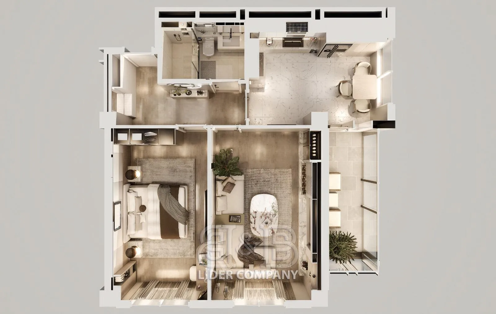 2-camere apartament, 56 m² — Imagine 1