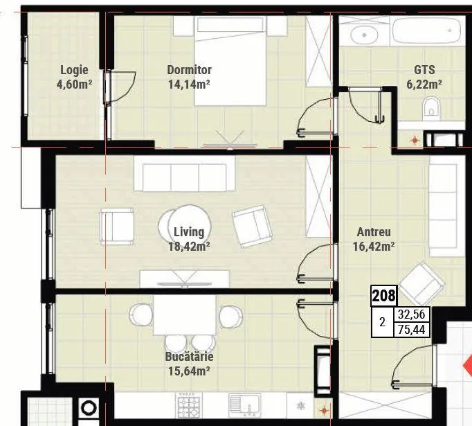 2-комнатная квартира, 76 м² — Изображение 4