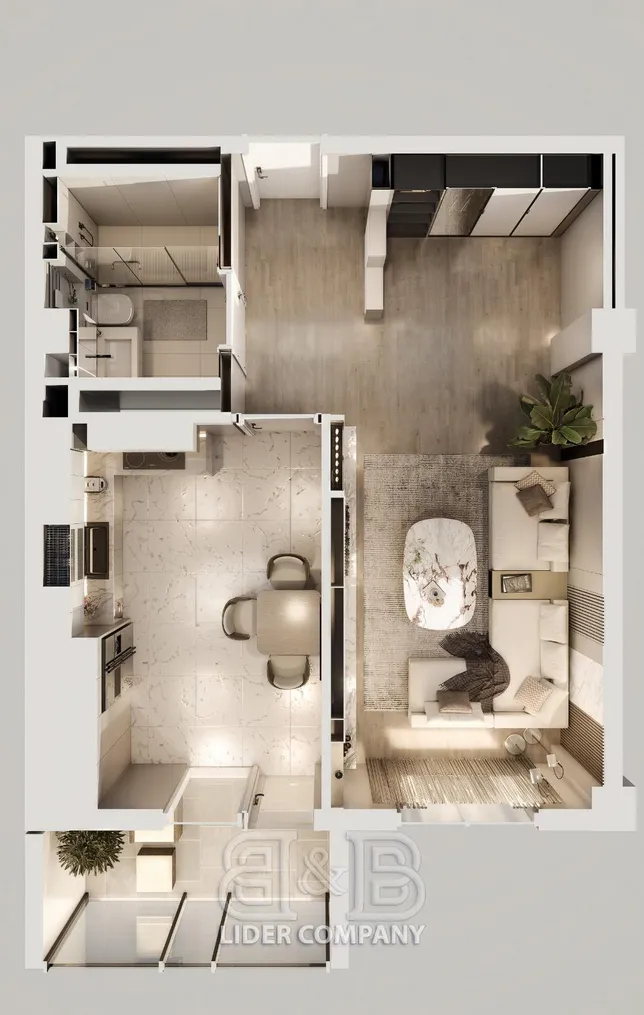 1-camere apartament, 52 m² — Imagine 1