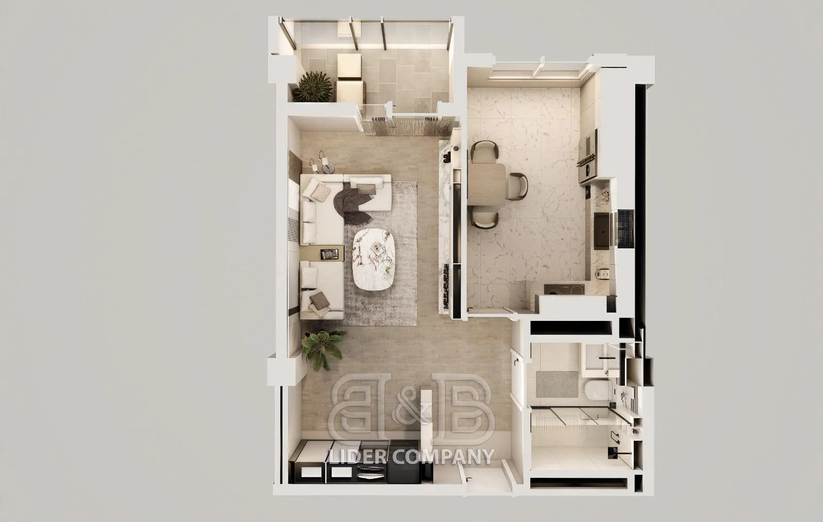 1-camere apartament, 44 m² — Imagine 1