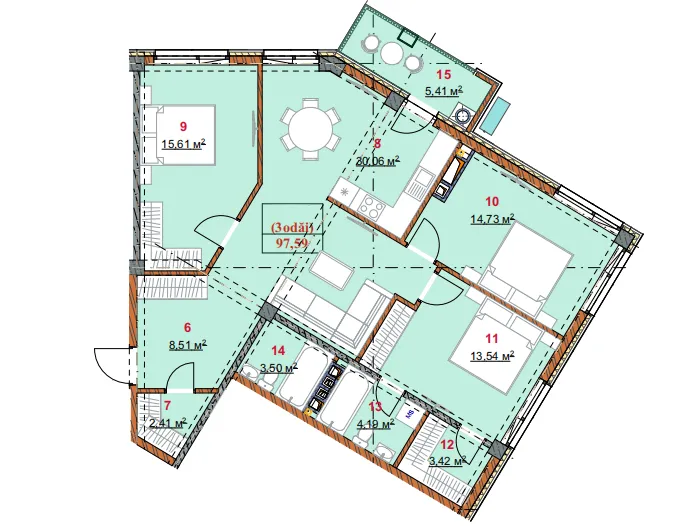 3-bedroom apartment, 98 m² — Image 2