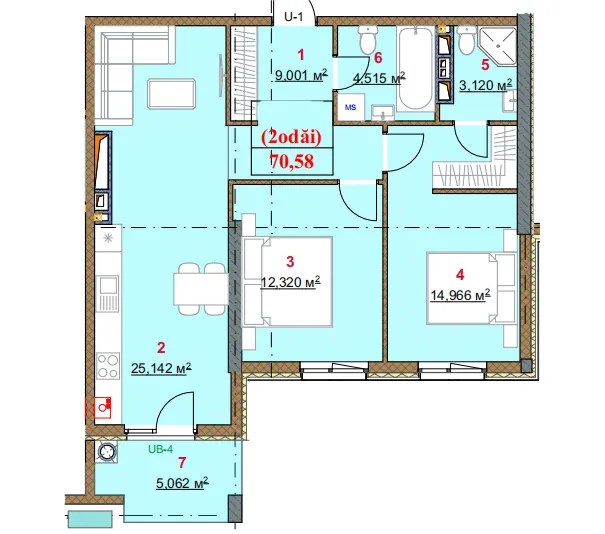 2-bedroom apartment, 71 m² — Image 3