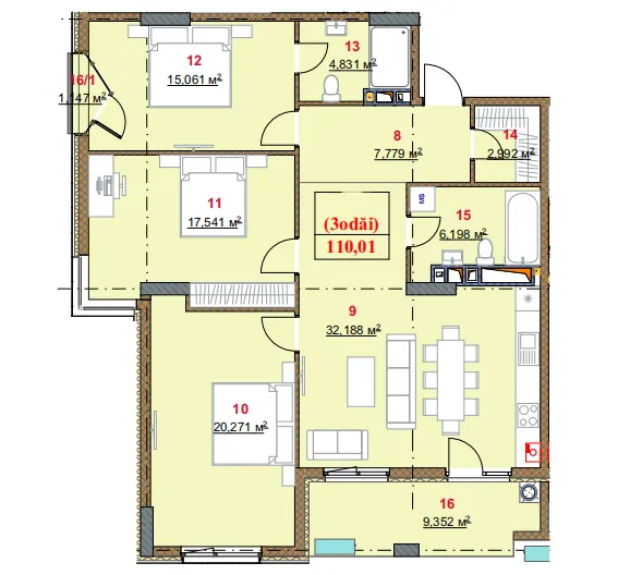 3-bedroom apartment, 110 m² — Image 3