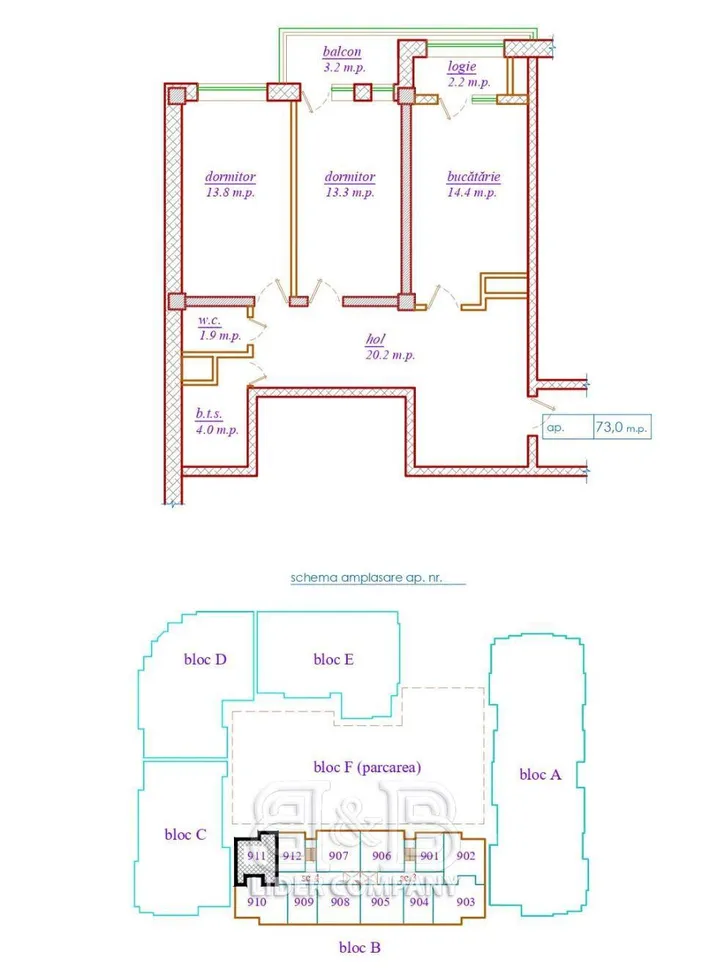 2-camere apartament, 73 m² — Imagine 2