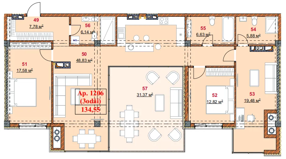 3-bedroom apartment, 134 m² — Image 2