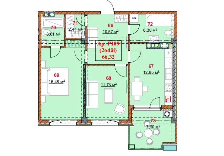 2-bedroom apartment, 66 m² — Image 2
