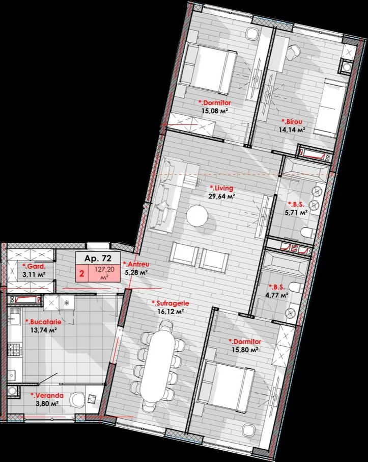 2-camere apartament, 127 m² — Imagine 2