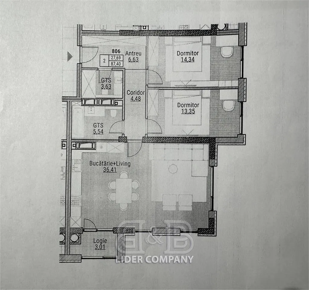 2-комнатная квартира, 87 м² — Изображение 1