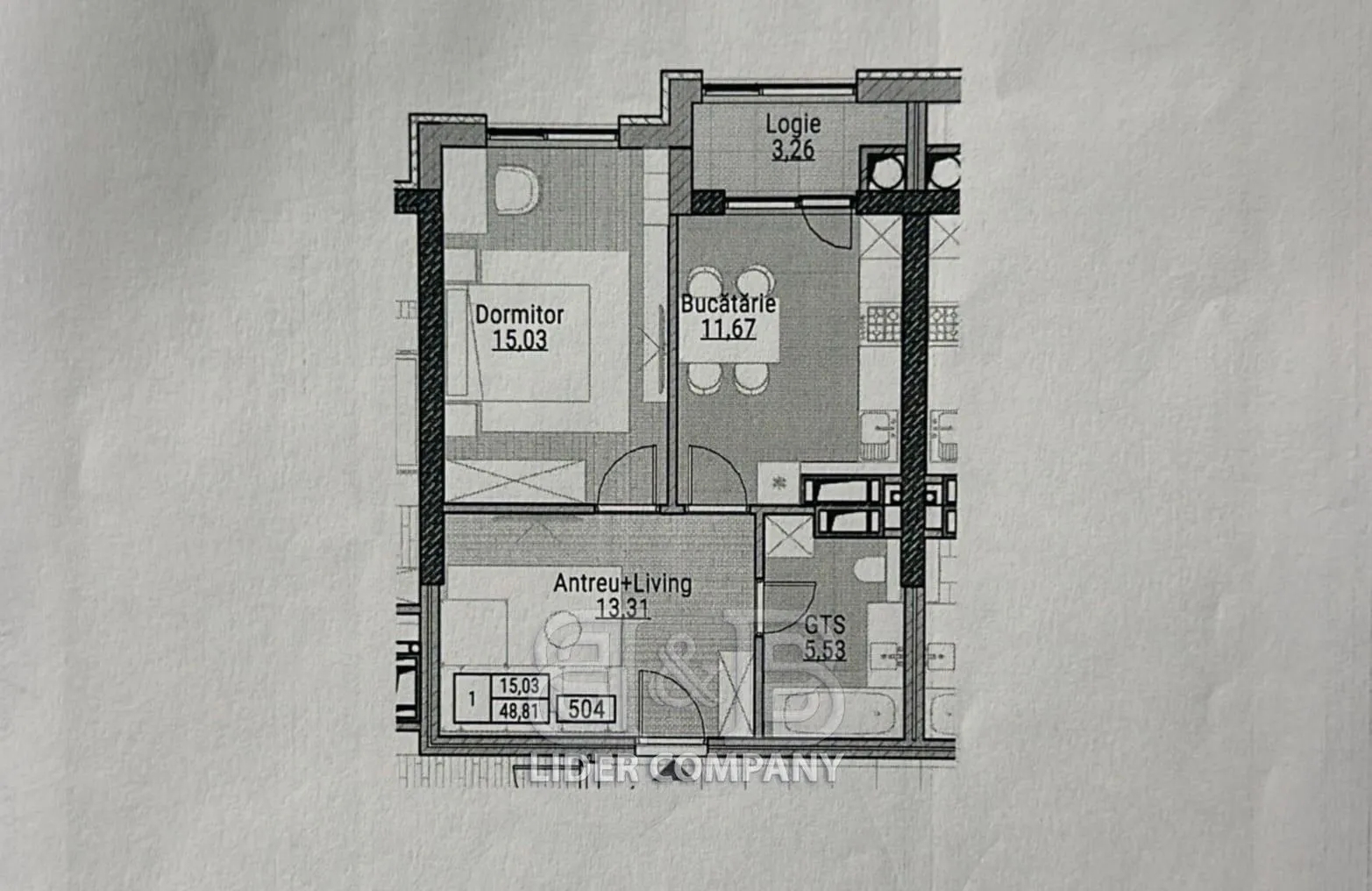 1-camere apartament, 49 m² — Imagine 1