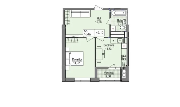 1-комнатная квартира, 48.5 м² — Изображение 2