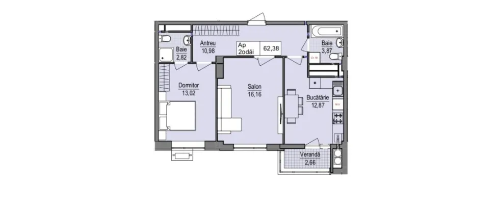 1-camere apartament, 62.8 m² — Imagine 2