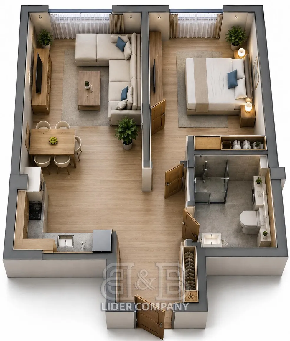2-camere apartament, 52 m² — Imagine 2
