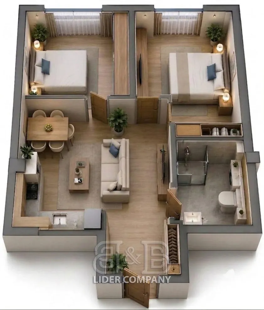 2-camere apartament, 52 m² — Imagine 4