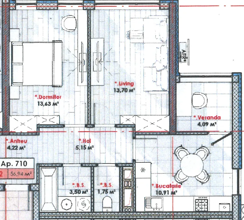 1-camere apartament, 57 m² — Imagine 2