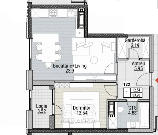 1-bedroom apartment, 54 m² — Image 1