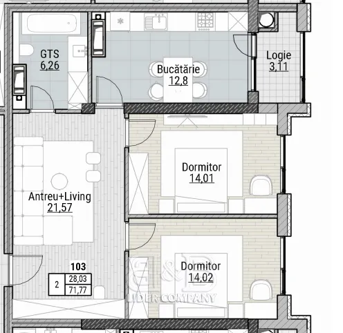 2-camere apartament, 72 m² — Imagine 1