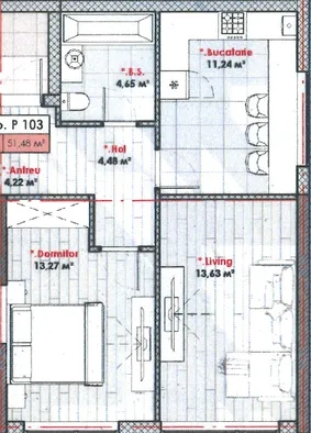 1-camere apartament, 51 m² — Imagine 2