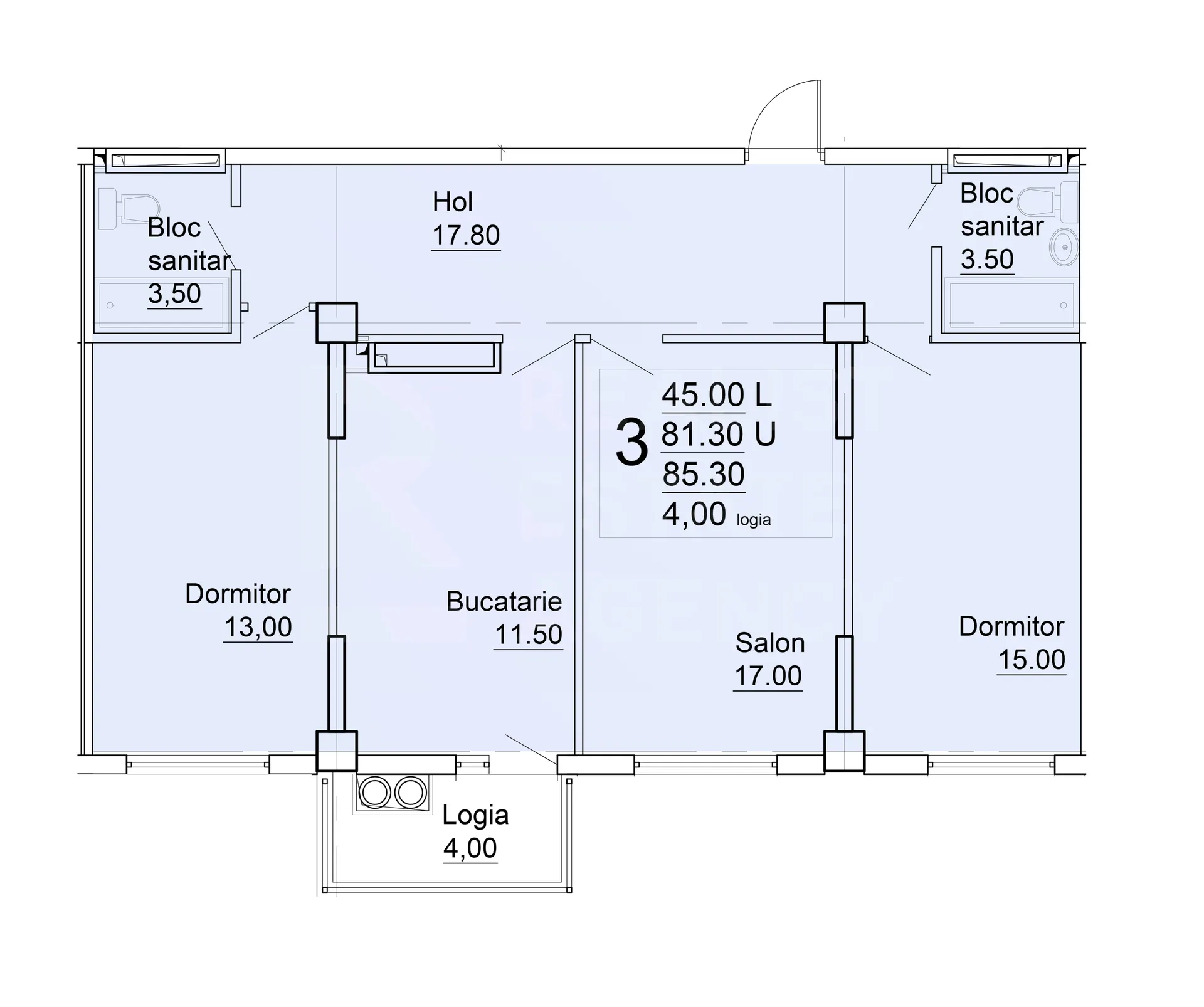 3-camere apartament, 85.3 m² — Imagine 4