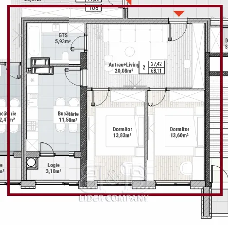 2-комнатная квартира, 68 м² — Изображение 1
