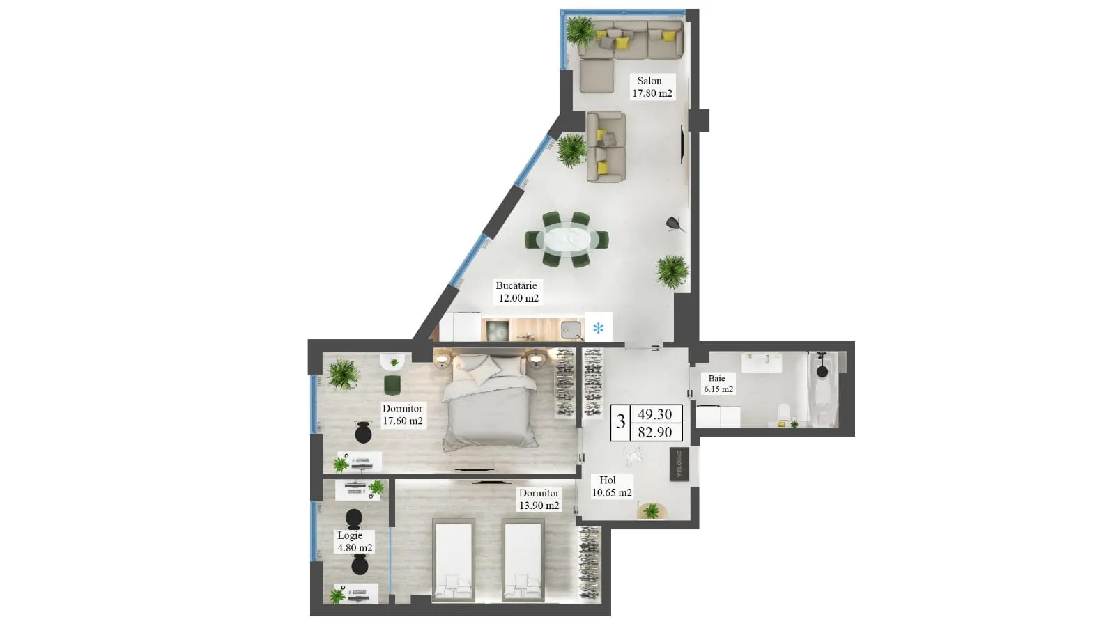 2-комнатная квартира, 83 м² — Изображение 1