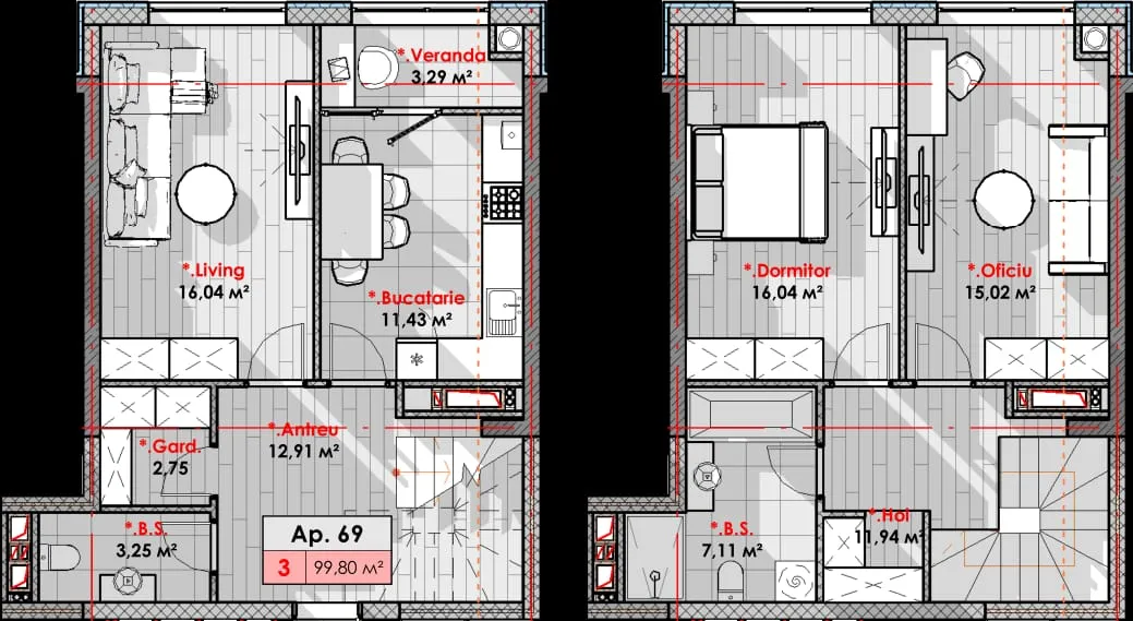 3-camere apartament, 100 m² — Imagine 2