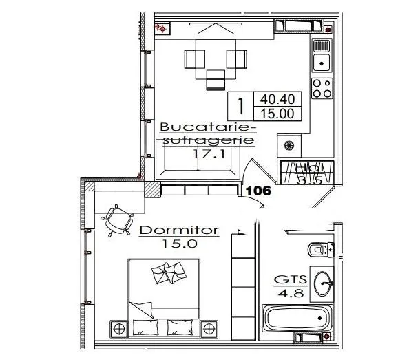 2-комнатная квартира, 40.4 м² — Изображение 3