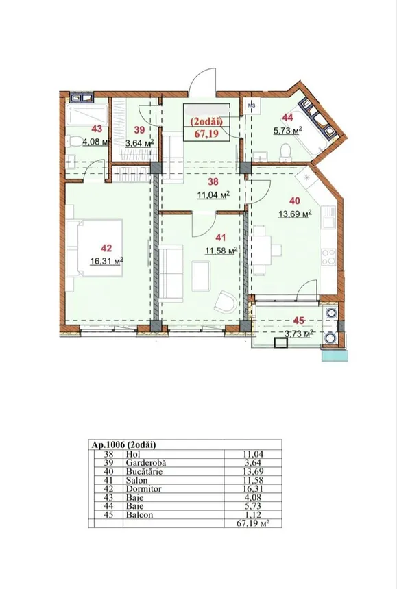 2-camere apartament, 68 m² — Imagine 2