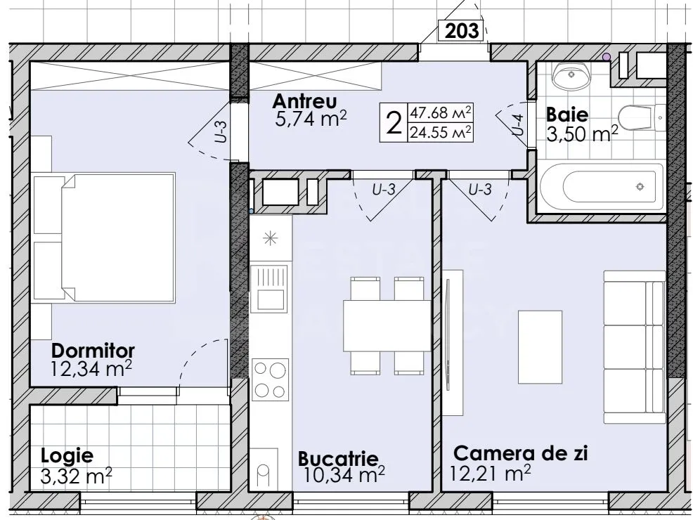 2-bedroom apartment, 48.2 m² — Image 1