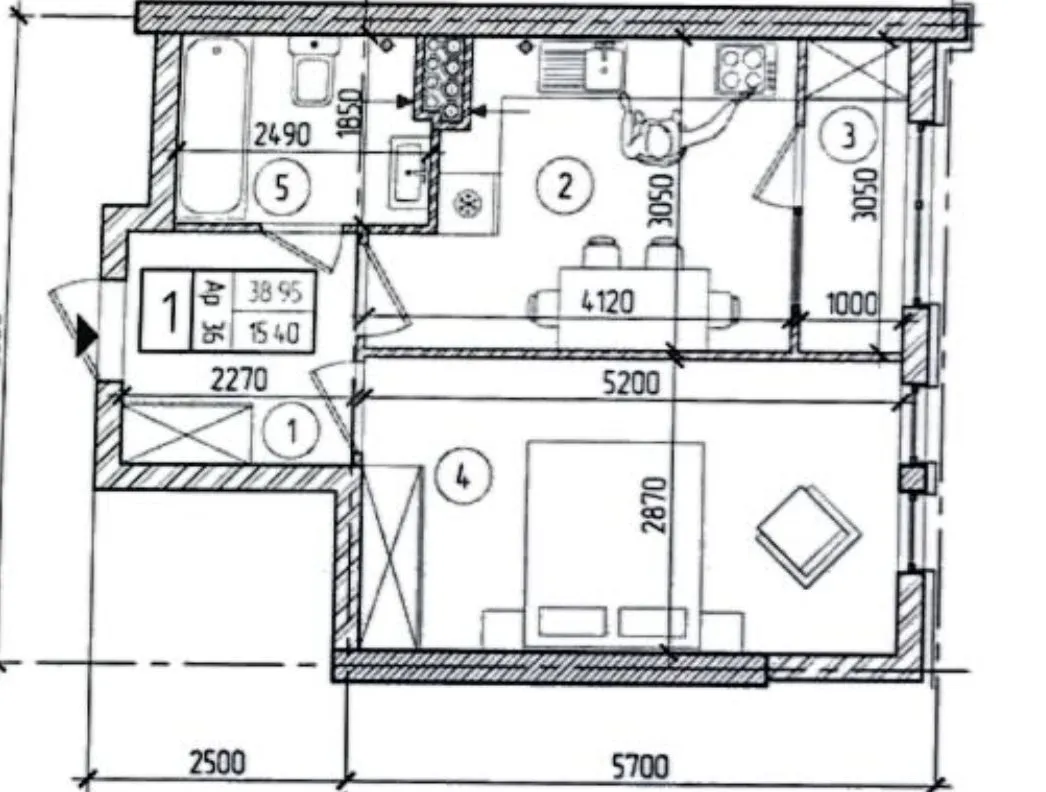 1-camere apartament, 42.3 m² — Imagine 2