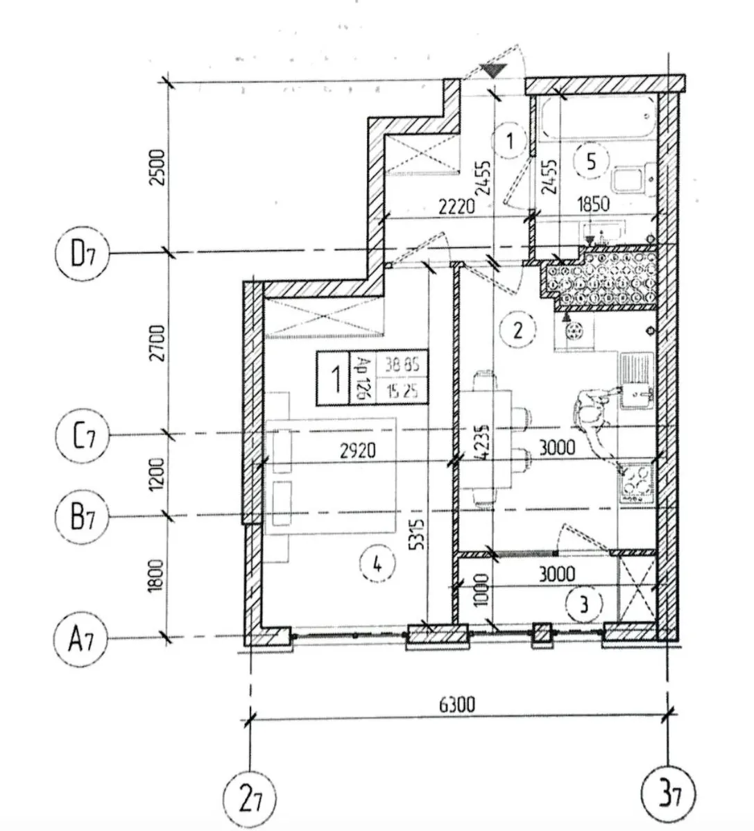 1-camere apartament, 38.85 m² — Imagine 2