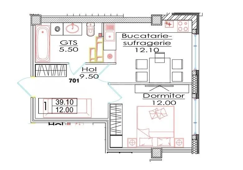 1-комнатная квартира, 39.1 м² — Изображение 2
